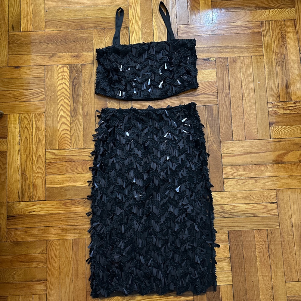 Zara Black Sequin Embellished 2-Piece Skirt Set